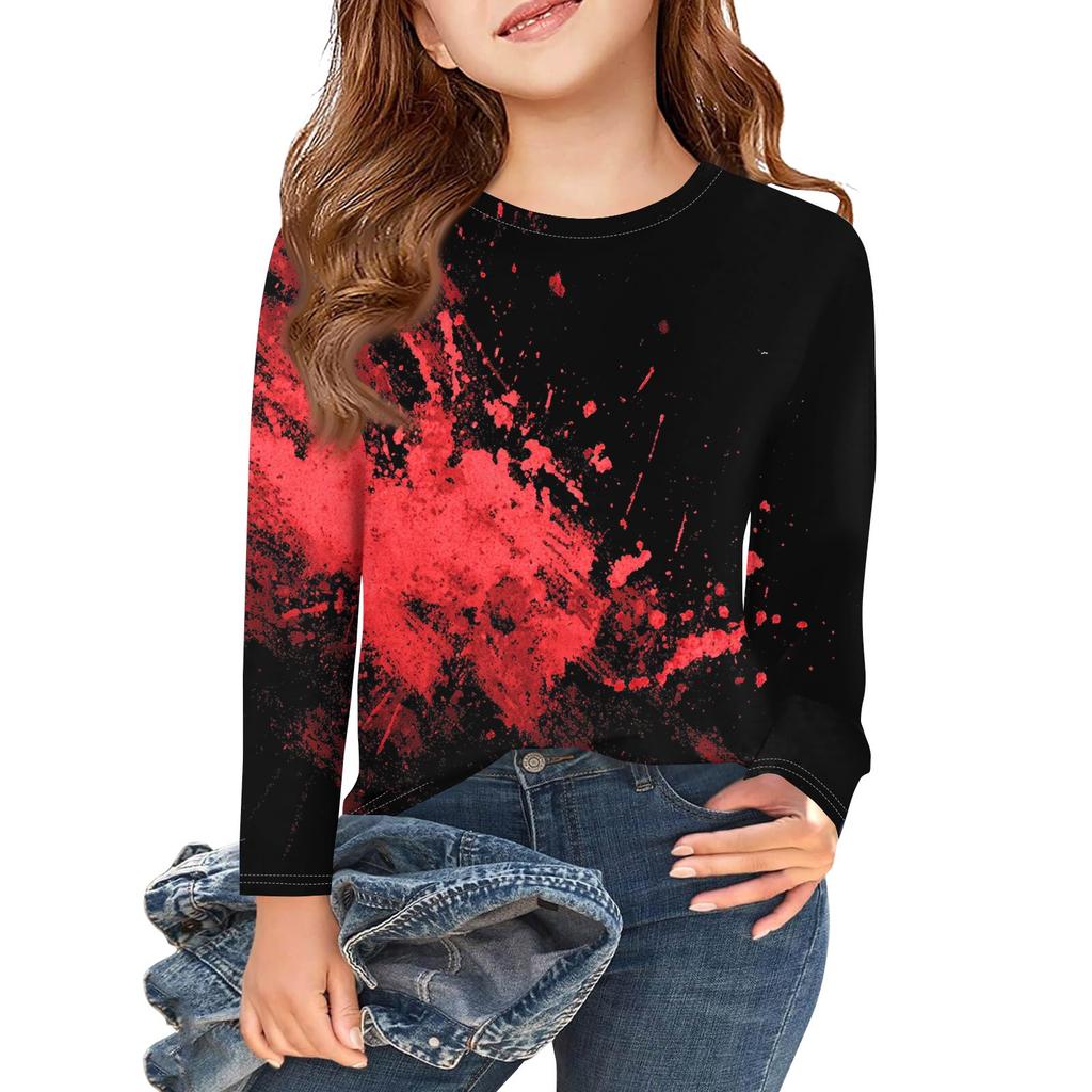 Mädchen Langarm T-Shirts Kinder Herbst Tops Rundhalsausschnitt Halloween Bedruckt Basic Tees 3-9J