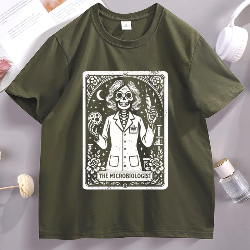 Microbiologist Tarot Card TShirt Funny Science Lab Halloween Tshirt Microbiology Lovers Tees Casual Cotton Short Sleeve T Shirt
