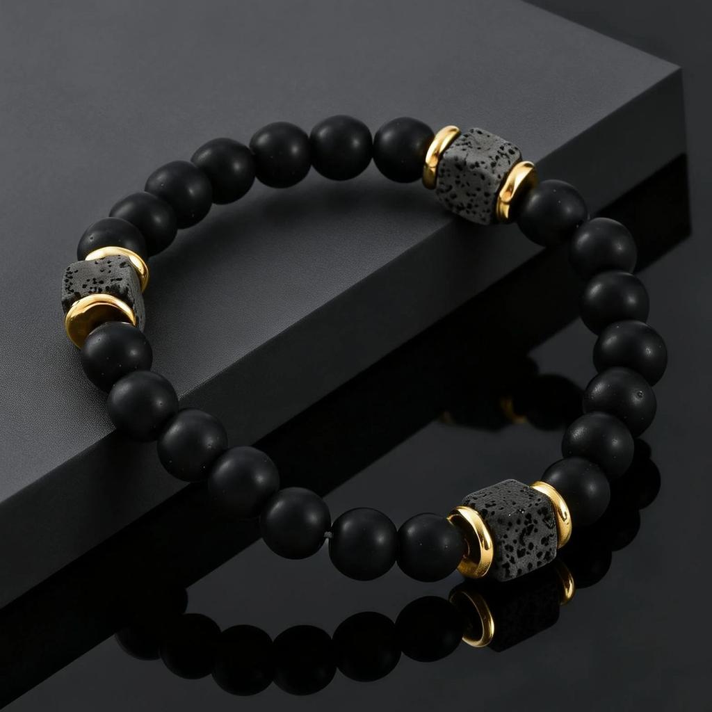 Unique Square Lava Stone Natural Agate Beads Bracelets for Men, Natural Stone Beaded Chain Bracelet, Fashion Jewelry Gifts