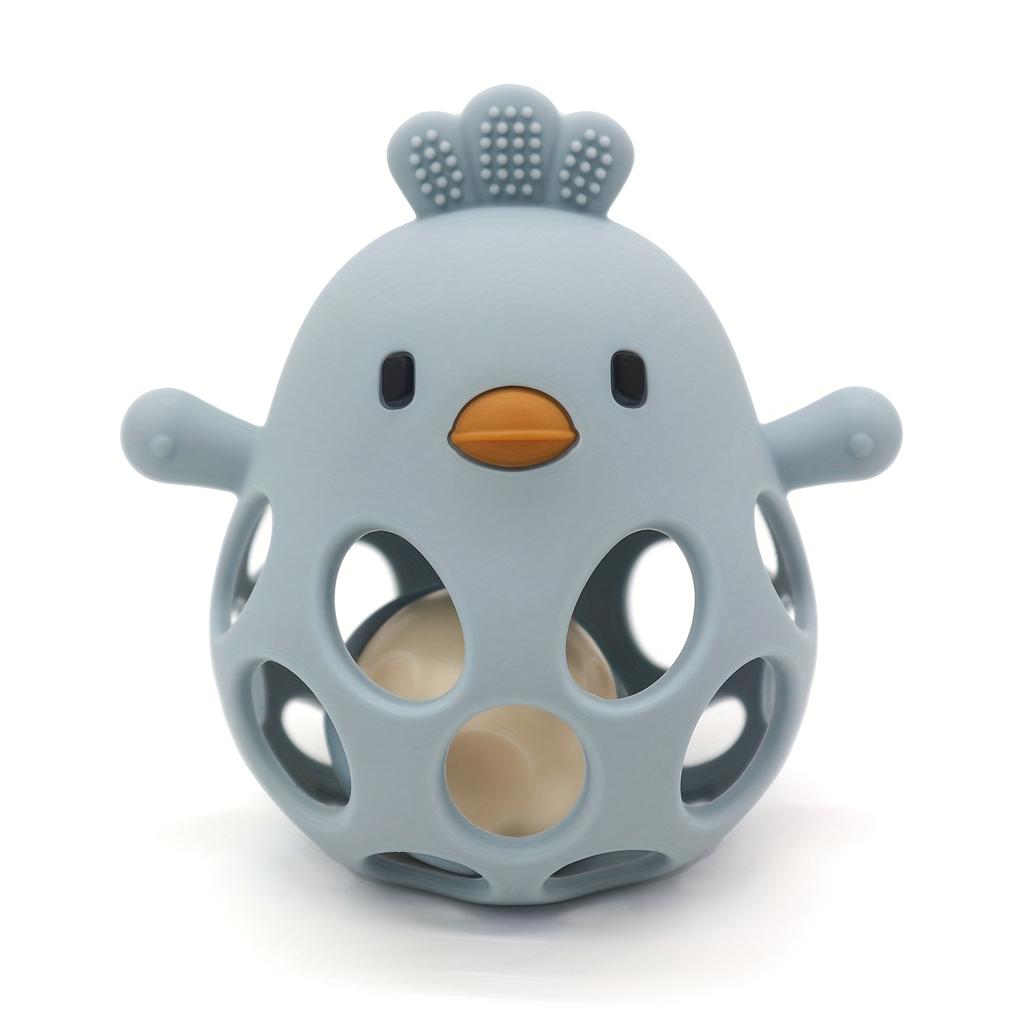 Jucărie de dentiție din silicon, culori asortate, puișor cu zornăitoare - Jucărie de prins cu mâna și de mestecat pentru cei mici