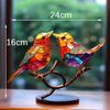 Stained Birds On Branch Desktop Ornaments Home Accessories Home Decor Glass Bird Sculpture Table Accent Colored Figurine Metal