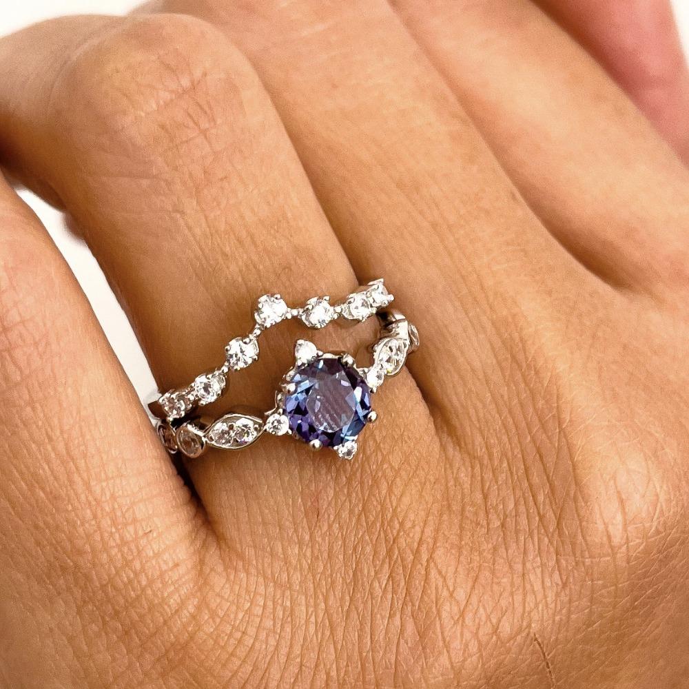 Natural Sapphire Silver-plated Women's Ring Niche High-end Ins Diamond-set Zircon Ring