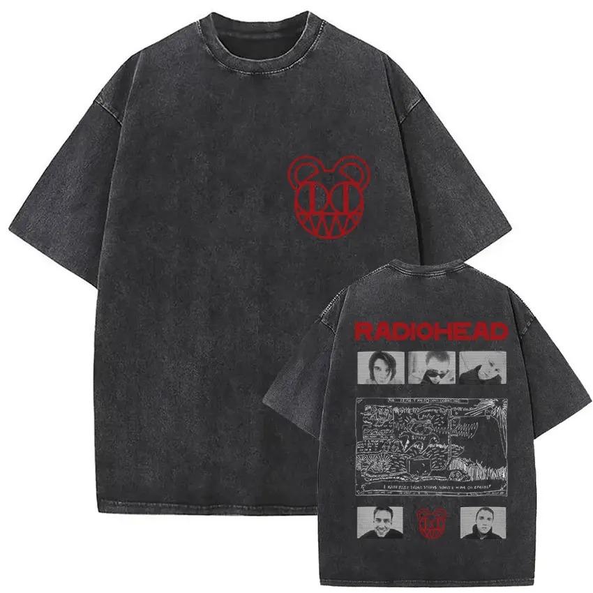 Oversized AcidWash ShortSleeve TShirt Featuring Radiohead Iconic Bear Logo Keep Calm and Listen To Radiohead Slogan Print S