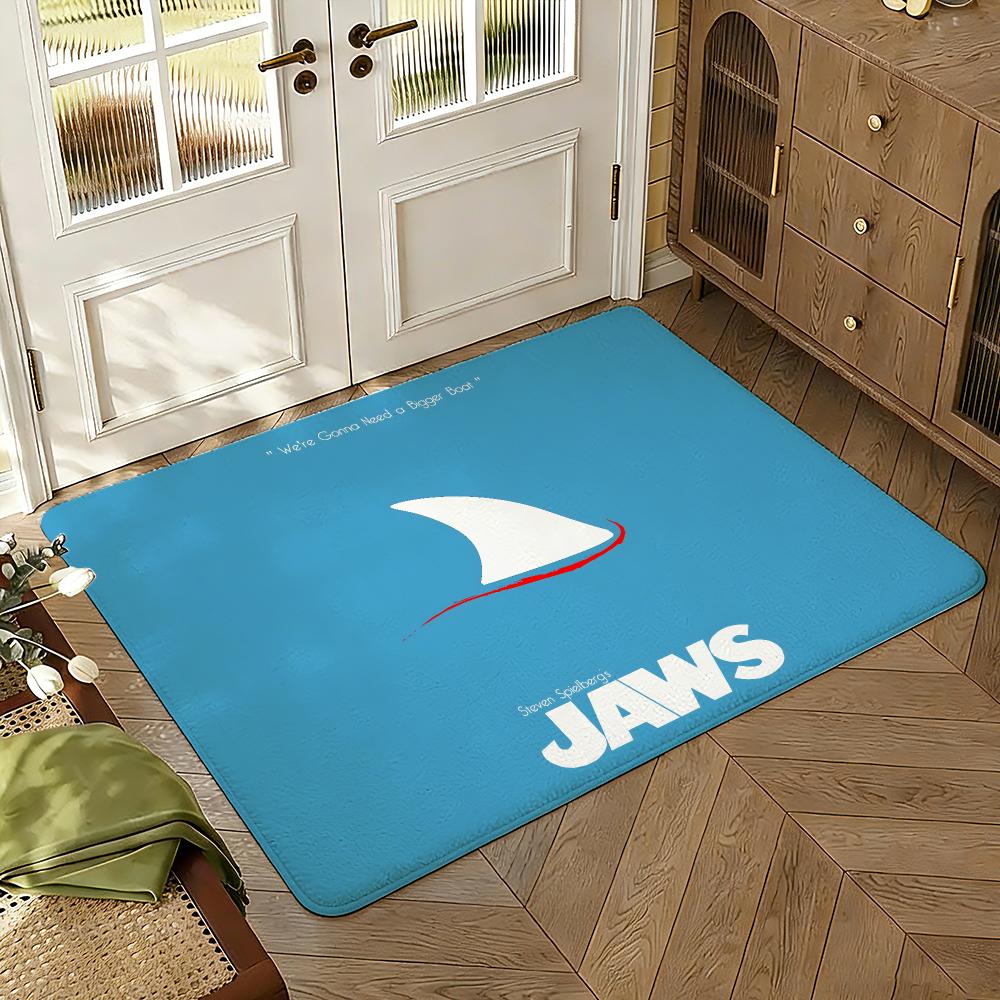 Jaws Thriller Movie Fans Floor Mat Soft Thickened Absorbent Non-Slip Bedroom Living Room Door Mat Home Decor Flannel Rugs