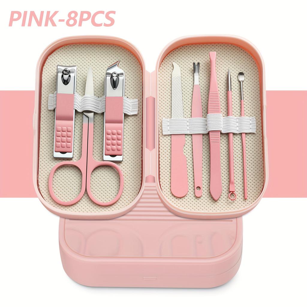 Modern Style 8 pcs Manicure Foot Care Kit Including Nail Clippers and Trimming Tools with Portable Storage Box - Unisex Nail Set