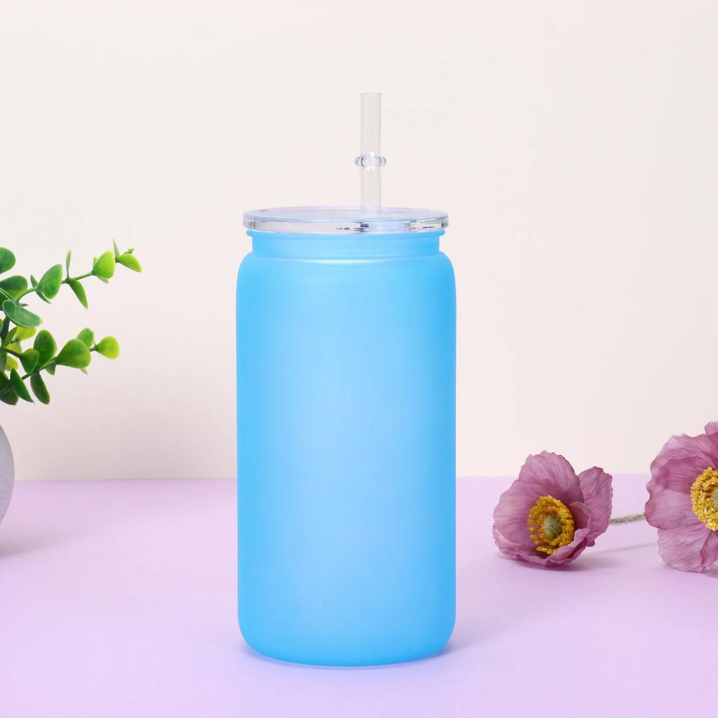 16oz Farbverlauf Becher mit Strohhalm - Sturzsicher Tragbare Kunststoff-Wasserflasche Praktischer Hitzebeständiger Sublimationsbecher für Zuhause & Outdoor