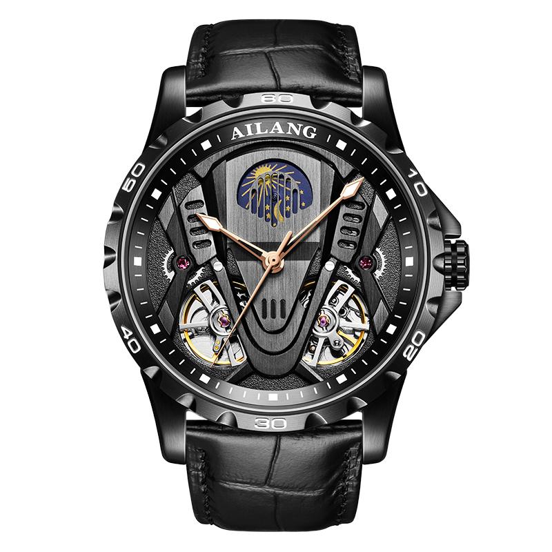 Fase Lunare Impermeabile 3Bar Automatico Logo Personalizzato 2026 Ultimo Best Seller Doppio Tourbillon Orologio Meccanico Moda Sportivo