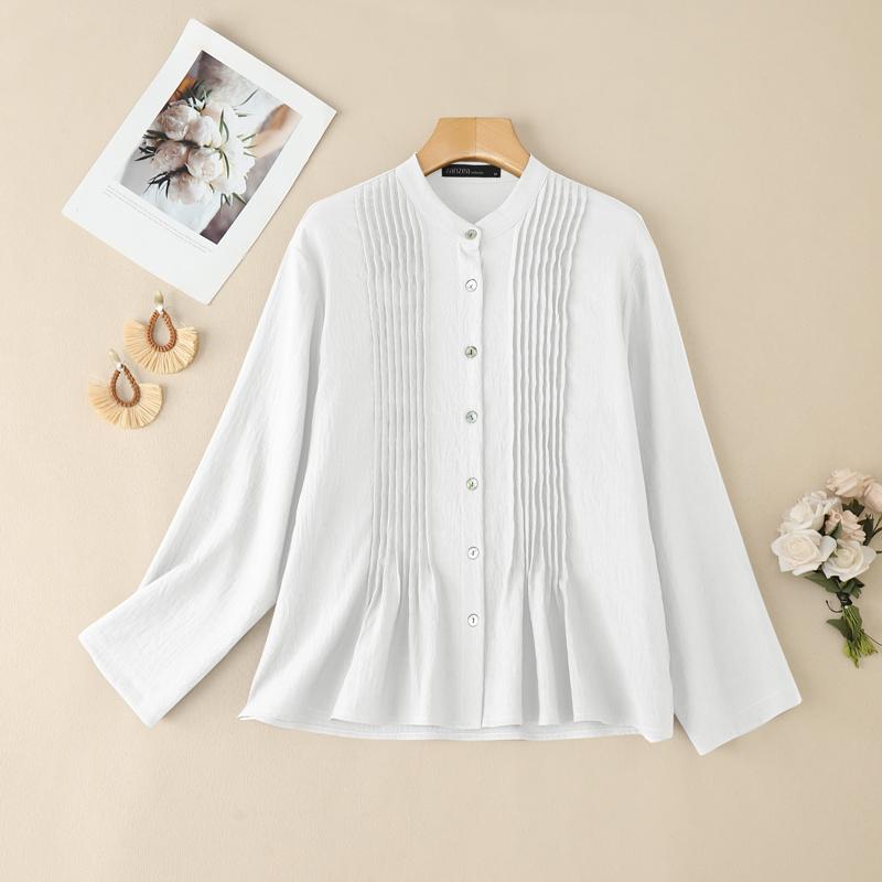 

ZANZEA Женская повседневная однотонная блузка с круглым вырезом и длинным рукавом 5XL