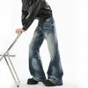 Mens Blue Washed Denim Jeans Slim Flare Vintage Streetwear Pants