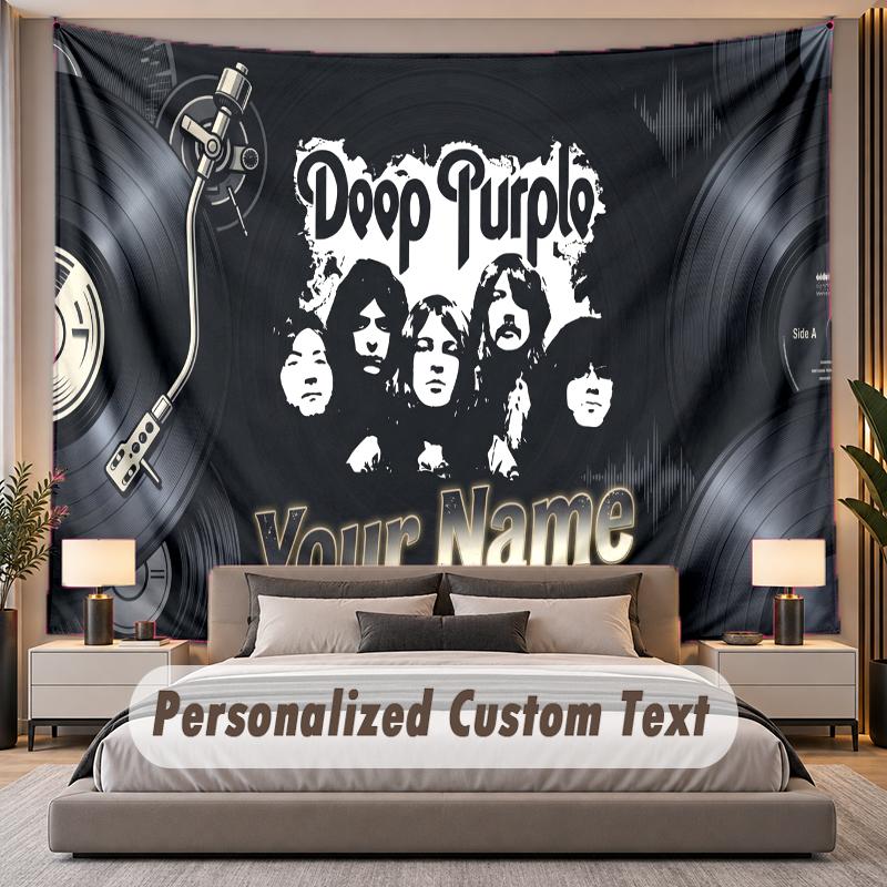 Custom Name Text Tapestry Deep Purple Personalized Polyester Wall Tapestry For Bedroom And Room