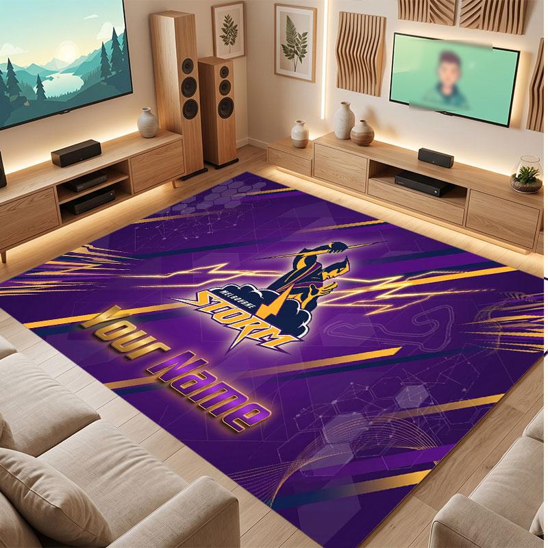 Melbourne Storm Personalisiertes Kristall-Samt-Teppich, Benutzerdefinierter Namens-Text Weicher Anti-Rutsch-Teppich für Wohnzimmer Schlafzimmer
