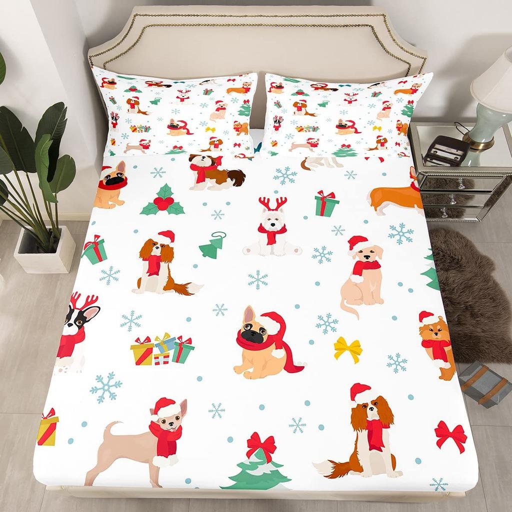 Christmas dog pattern mattress four-piece bedding set bedroom dormitory bedding decoration