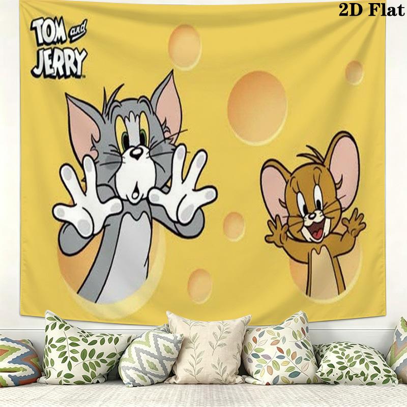 Mouse Cat Cartoon Wall Tapestry Aesthetic Wall Hanging Printed Fabric Blanket Decorative Tapestries for Bedroom Living Room Home Decor