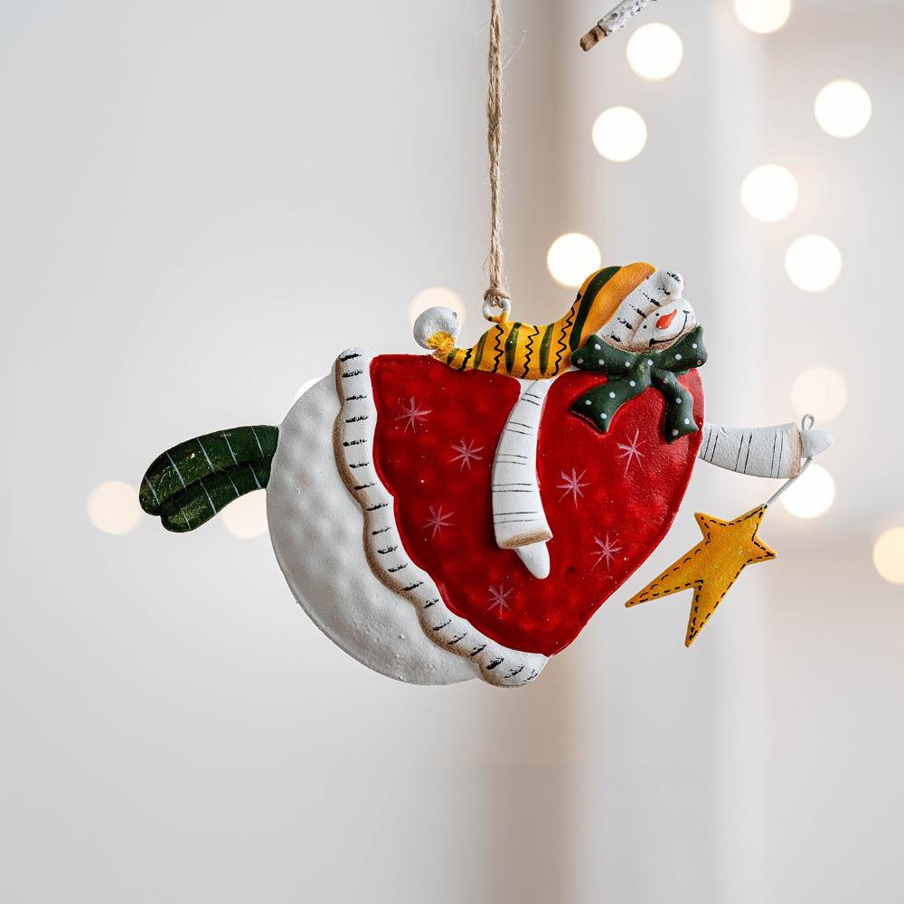 Cartoon Xmas Tree Hanging Pendant Snowman Double-sided Xmas Tree Embellishment Christmas Gift Retro Metal Christmas Decorations