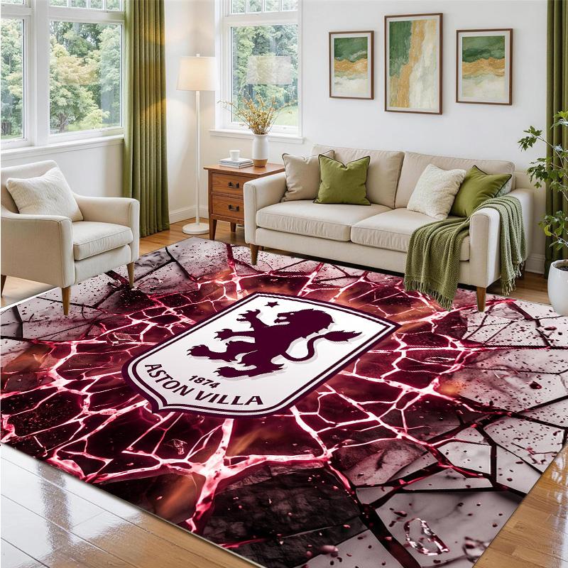 Aston Villa Football Design Crystal Velvet Rug Soft Decorative Mat for Bedroom Entrance