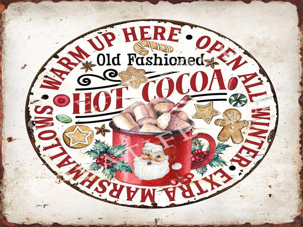 Christmas Hot Drink Metal Tin Sign Bakery Coffee Shop Bar Dessert House Vintage Wall Decor Poster Home Kitchen Decoration Plaque