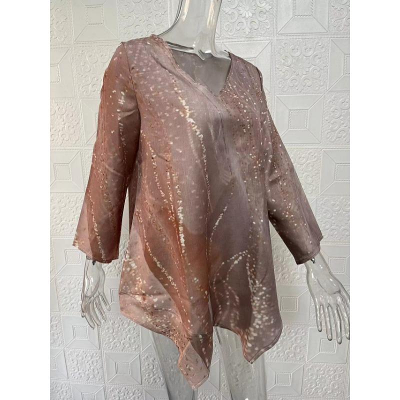 Spring Summer V-neck Printing Fashion Women Blouse New Casual Loose Irregular Top T-shirt Large Size Simple Elegant Office Shirt Women's Clothing