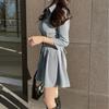 Elegant Single-Breasted Slimming Puff Sleeve Petite A- Line Dress Sweet Aesthetic Lapel Waist-Fitted Ideal