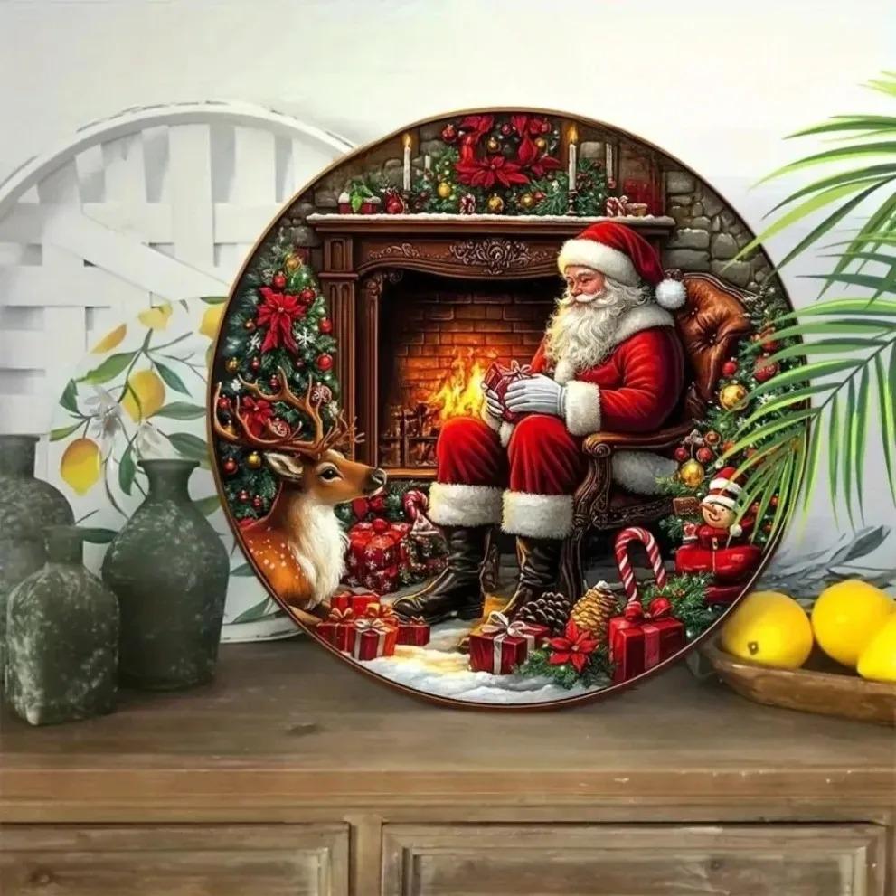 Retro Santa Sign Vintage Christmas Decor Home Cafe Garage Wall Hanging Holiday Gift