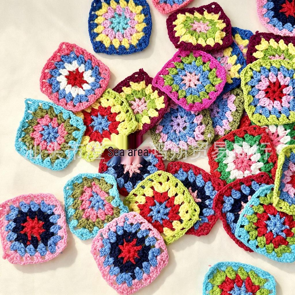 Multi-Color Geometric Hand-Knitted Granny Square Yarn Weaving Accessories