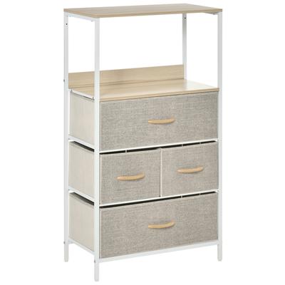 Fabric Chest of Drawers with 4 Drawers, Open Compartment and Metal Frame, Dresser for Bedroom or Hallway, Gray