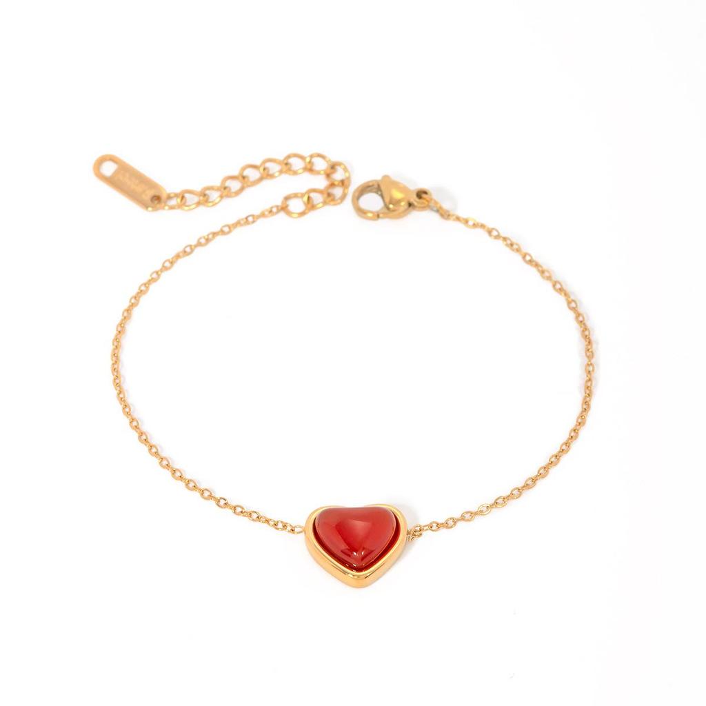 18K Gold Plated Red Agate Heart Bracelet - Trendy European & American Fashion Jewelry