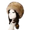Ladies Winter Hat Soft Thick Faux Fur Decor Heat Retention Cossack Style Windproof Anti-slip Elastic Flat Top No Brim Washable Outdoor Cap