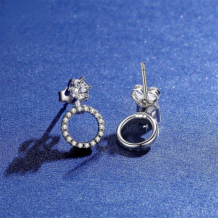 Cercei stud din argint sterlin S925 cu șase gheare, model cerc gol, bijuterii fine pentru femei, cu diamant moissanit de 0,3 ct