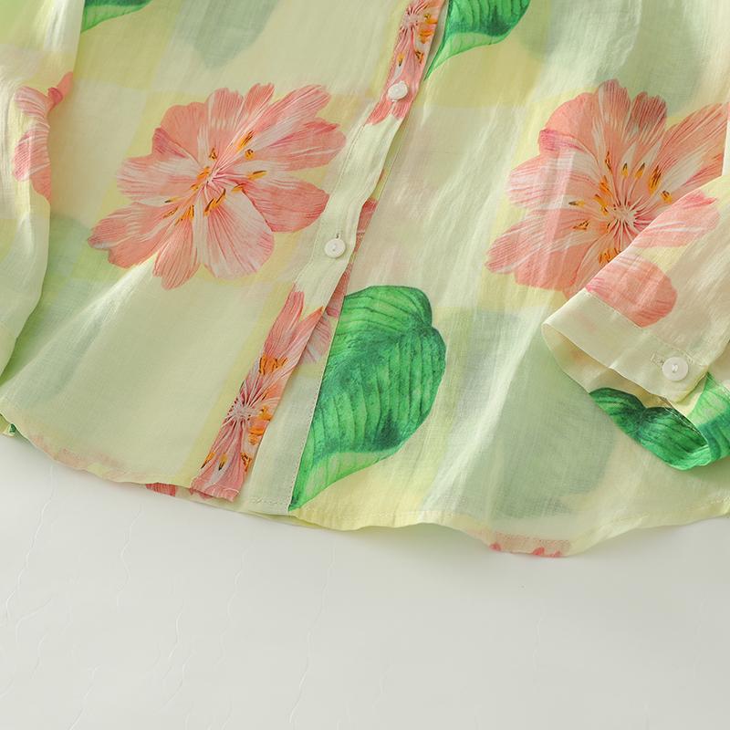 DIMANAF 2025 Autumn New Plus Size Women Blouse Tops Shirts Tees Casual Loose Print Floral Cotton Long Sleeve