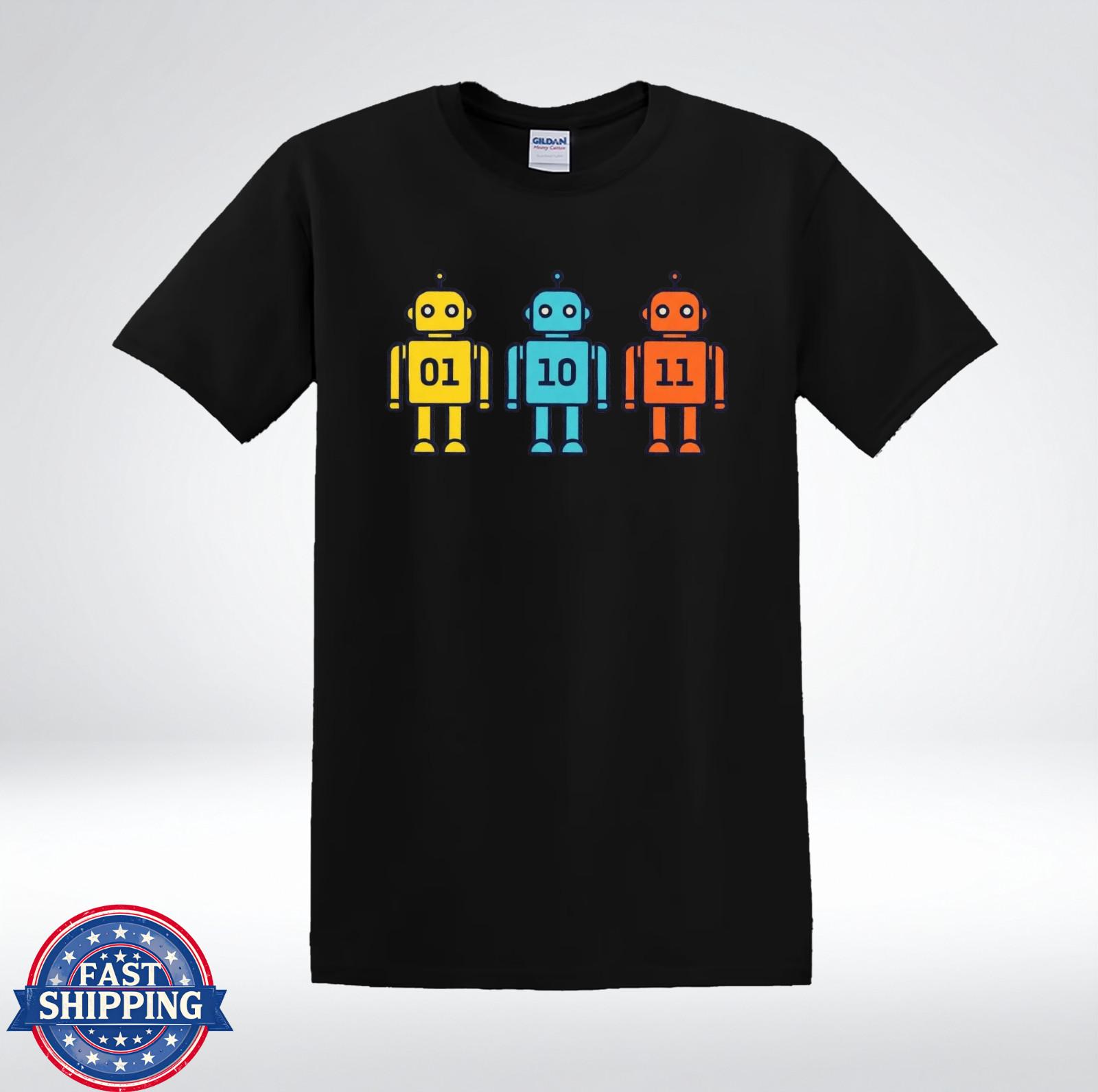 Funny Robot Binary Code Shirt 01 10 11 Geek Nerd Coding T-Shirt S
