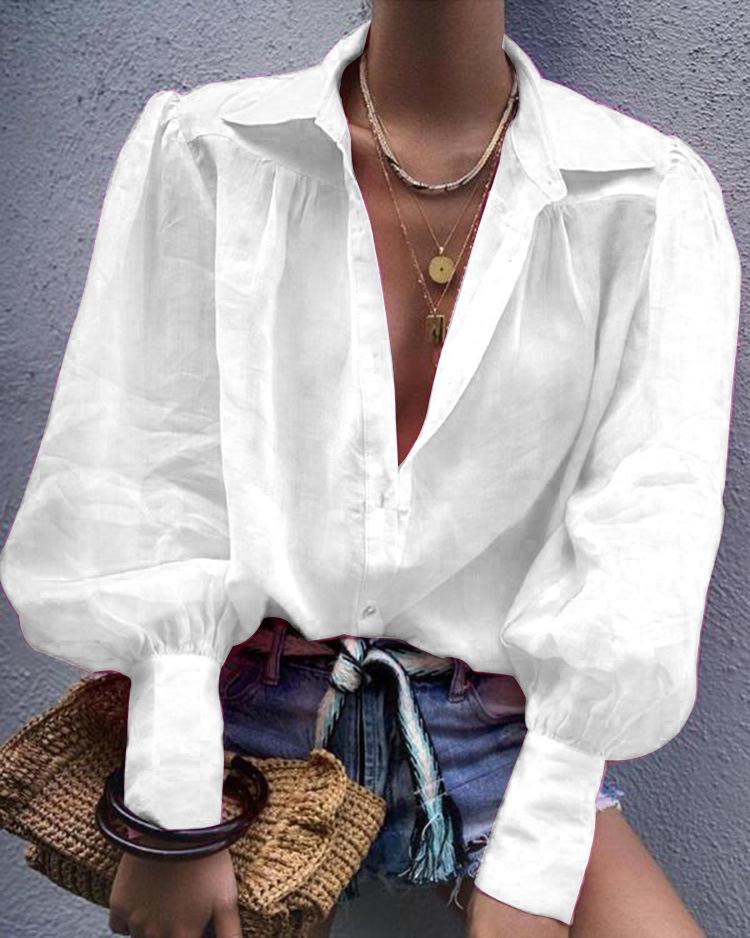 

Европейская и американская свободная однотонная рубашка с рукавами-фонариками и воротником для женщин - коллекция осень/зима S белый