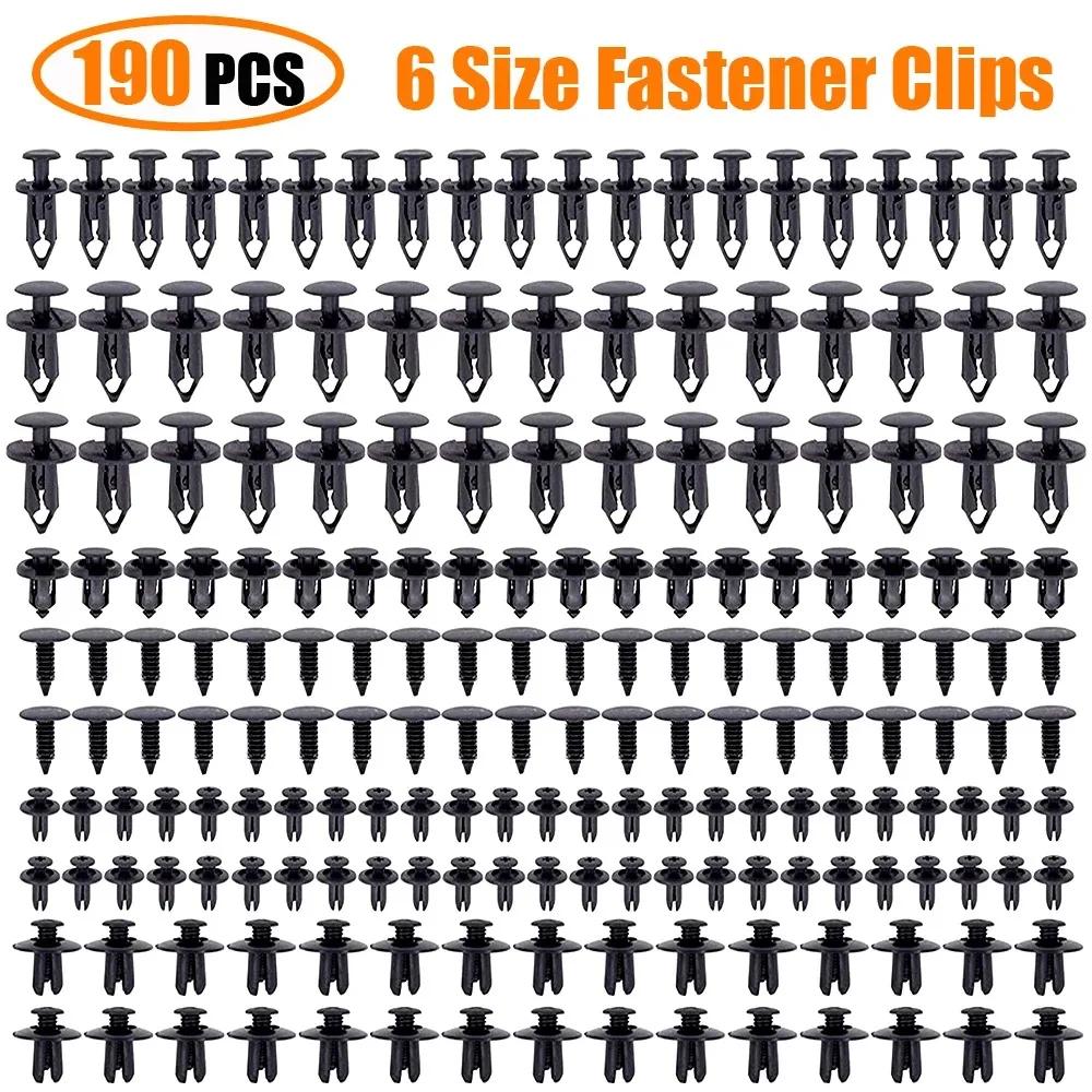190PCS Car Retainer Clips Kit - 6 Sizes Plastic Fasteners for Auto Trim Panel, Bumper & Body Repair