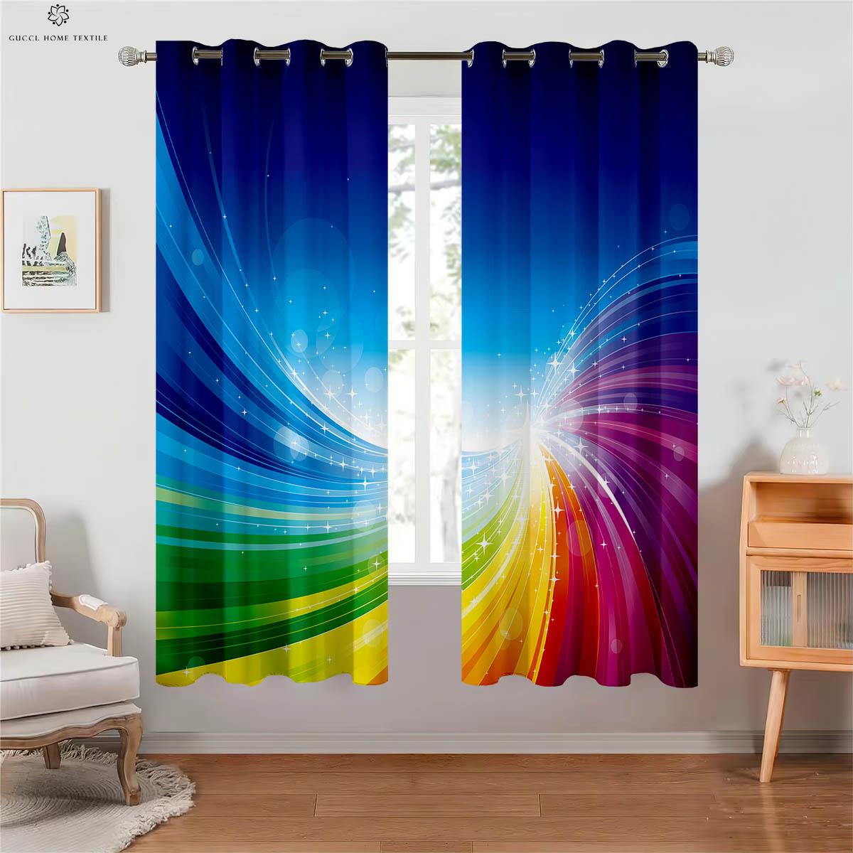 Verdunkelung Wärmedämmvorhänge, Regenbogen, Glänzende Farbe, Farbverlaufdruck, Kinderzimmer, Wohnzimmer, Arbeitszimmer Dekoration, 2 Stück W100xH130(CM) folio&Rod pocket