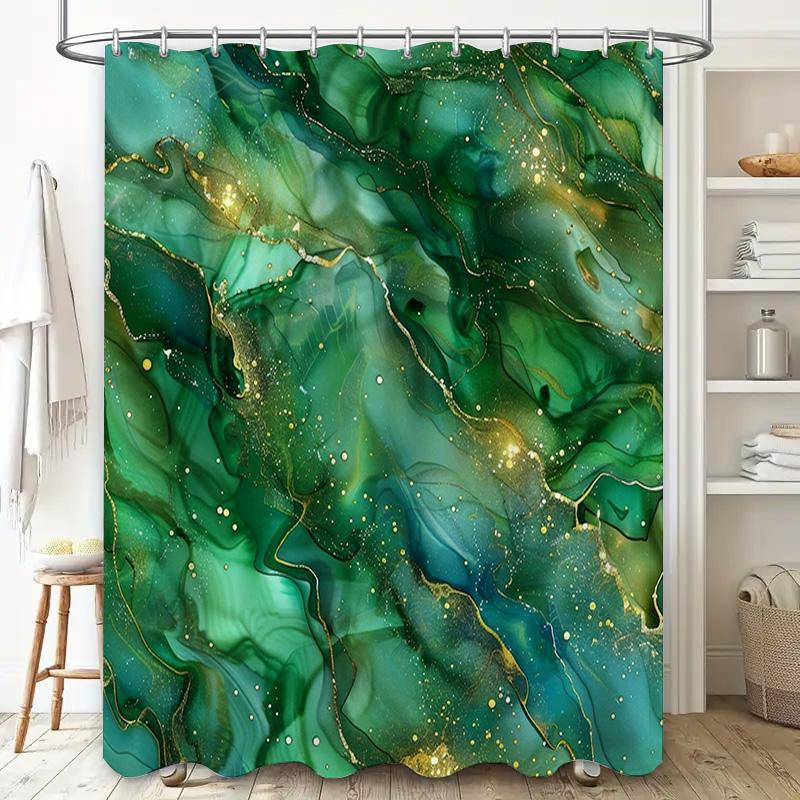 Luxuriöser grüner Marmor-Duschvorhang mit Goldglitzer, modernes wasserdichtes Badezimmerdekor für die Heimdekoration, extra lang 72 x 84 Zoll