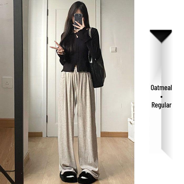 Women s High-Waisted Grey Wide-Leg Pants - Spring & Autumn Slimming Casual Fashion 2026 XXL