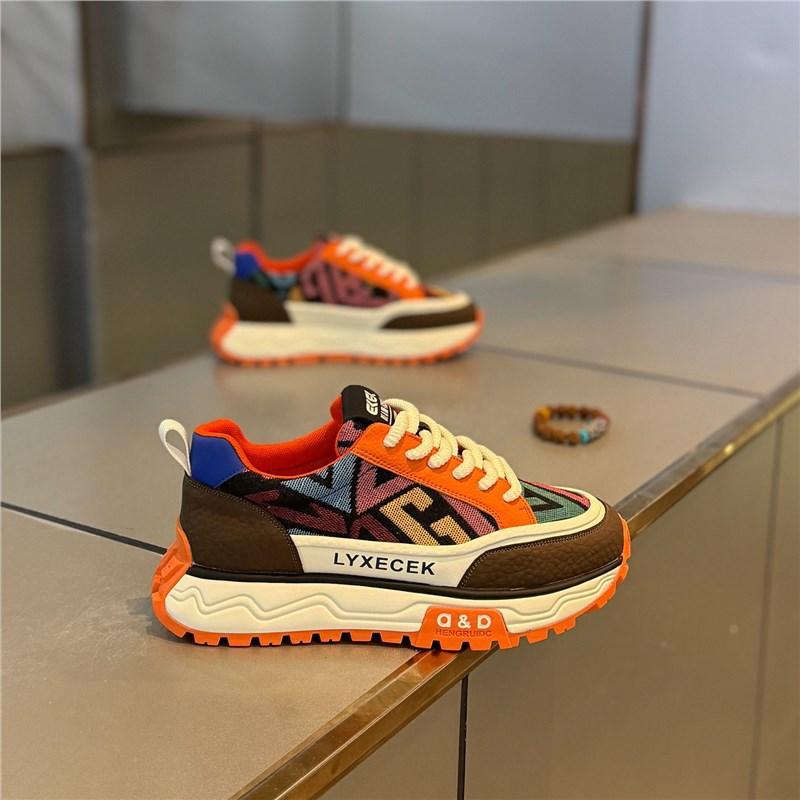 Thick-soled color matching light luxury lace-up