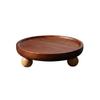 Round Acacia Tray Shallow Rim Wooden Serving Raised Feet for Entryway