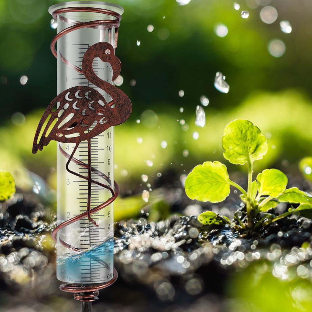 Rain Gauge Metal Spiral Rain Gauge 7Inch Capacity Outdoor Water Gauge Durable Rain Falling Measuring Instrument with Ornament
