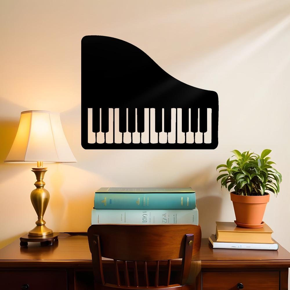 1 Stück Horizontale Klavier Laserschnitt Metall Wandkunst, Schwarzes Eisen Musik Dekor, Moderne Wanddekoration für Wohnzimmer Schlafzimmer, Geschenk für Musikliebhaber