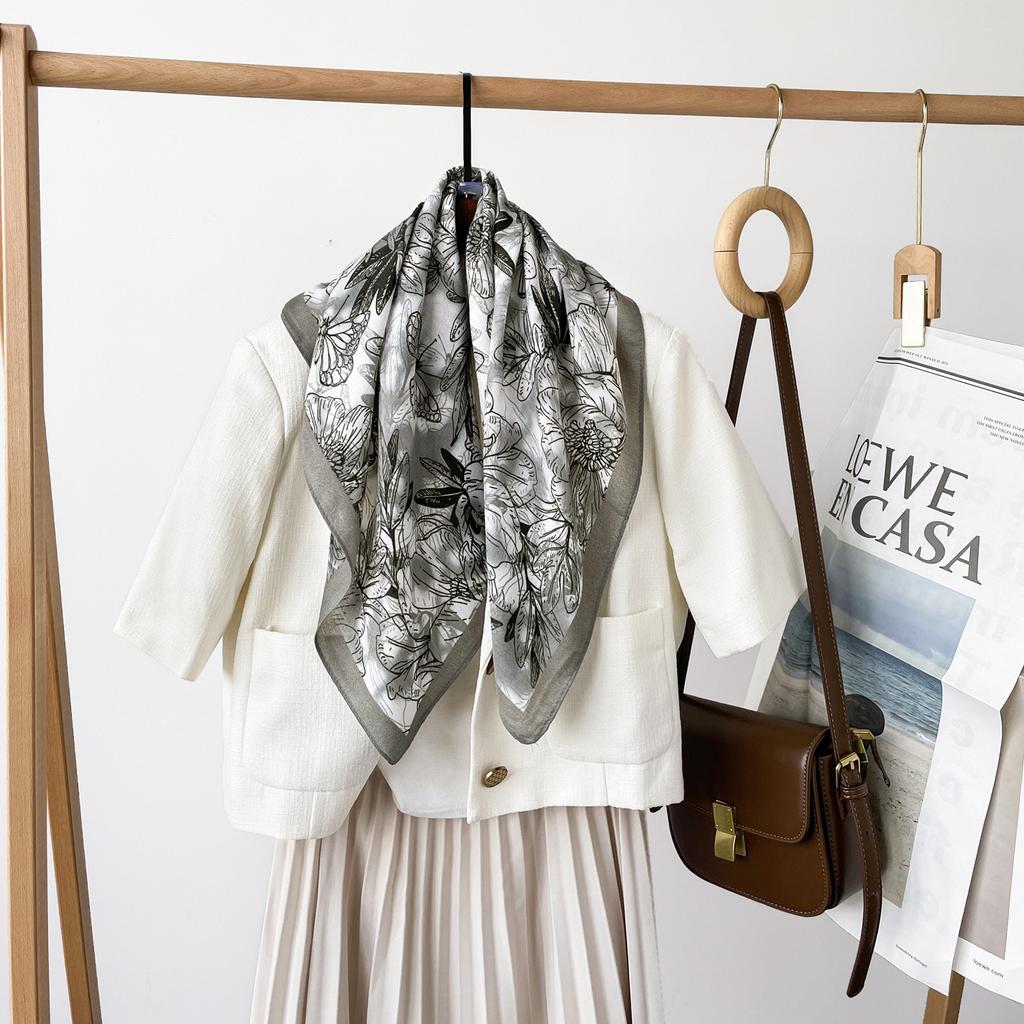 Spring And Summer Satin Long Scarf For Women Sunscreen Shawl Fashionable Beauty Scene Satin Long Scarf Versatile Travel Scarf