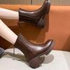 Blockabsatz Stiefeletten Damen Frühling und Herbst Einzelstiefel braun Plateau Martin Stiefel Damen neue Damenstiefel mittelhohe Stiefel Damen
