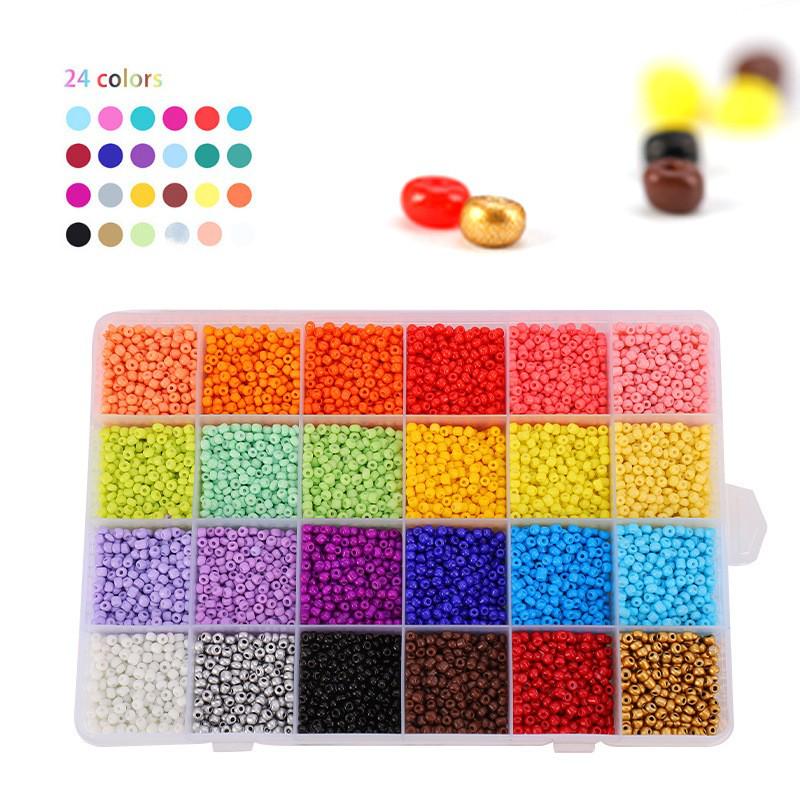 24-Compartment Glass Seed Beads Set: Solid Color DIY Jewelry Making Accessories