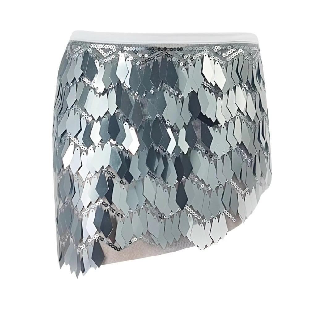 Holographic Sequin Sequin Mini Skirt Lace-Up Design Performance Costume Skirt  Dance Performance
