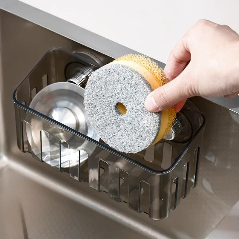 Kitchen Sponge Rack Punch-free Wall Mount Suction Cup Sink Rack Faucet Drain Rack Multifunctional Basket