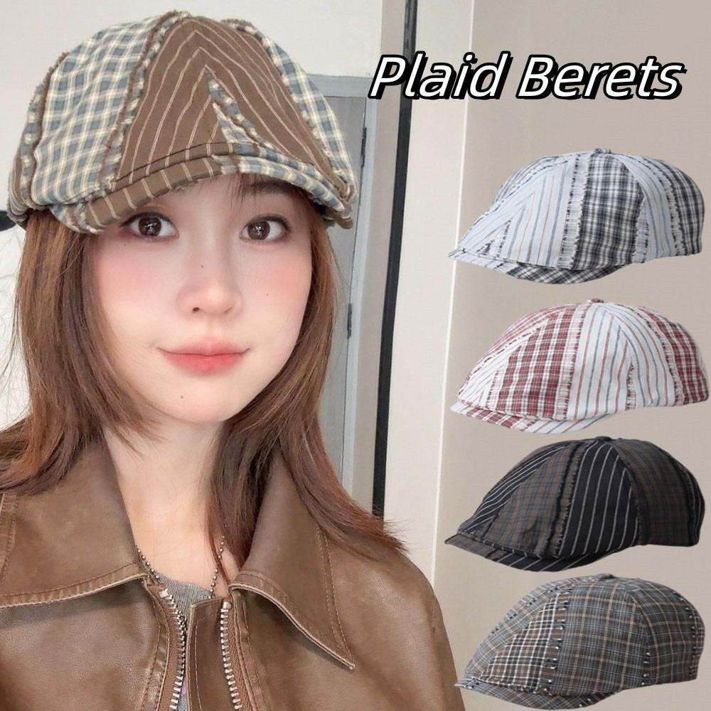 Forward Cap Newsboy Caps Korean Style Painter Hat Fashion Plaid Berets  Ladies