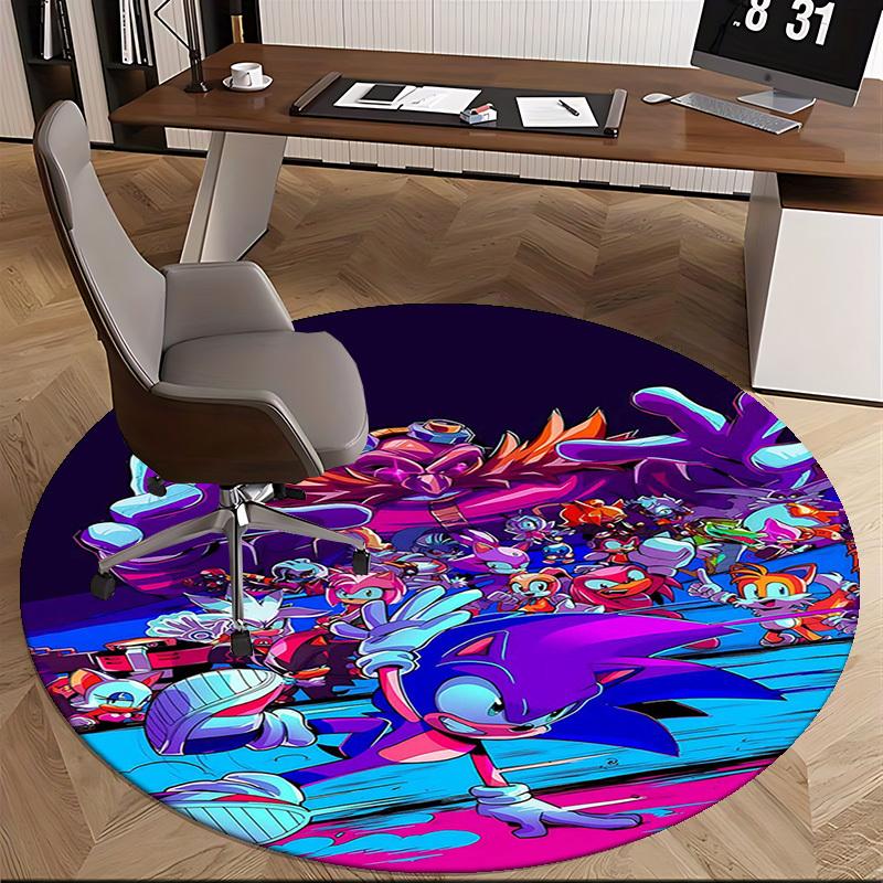 1pc Sonic the Hedgehog Anime Cartoon Design Round Carpet Office Chair Mat, NonSlip Rug for Home Decor, Living Room, Bedroom, Game Room