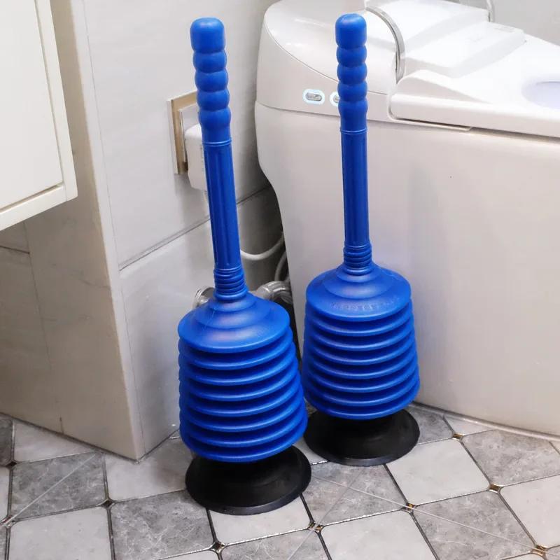 Blue Thickened Bellows Toilet Plunger Heavy Duty High Suction for Apartment Bathroom Clog Cleaning