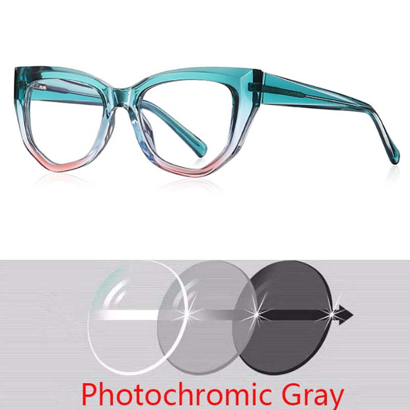Polygon Cat Eyes Photochromic Glasses Women Myopia Eyeglasses Students Short Sight Eyewear 0 -0.5 -1 -1.25 -1.5 -1.75 -2.0 To -6