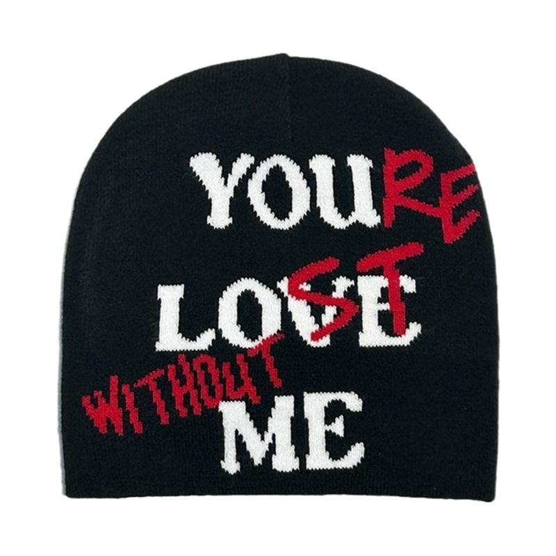 

Knitted Beanie Hat for Students Adult Windproof Foldable Winter Hat Handmade Jacquard Letter Keep Warm Cycling Hat