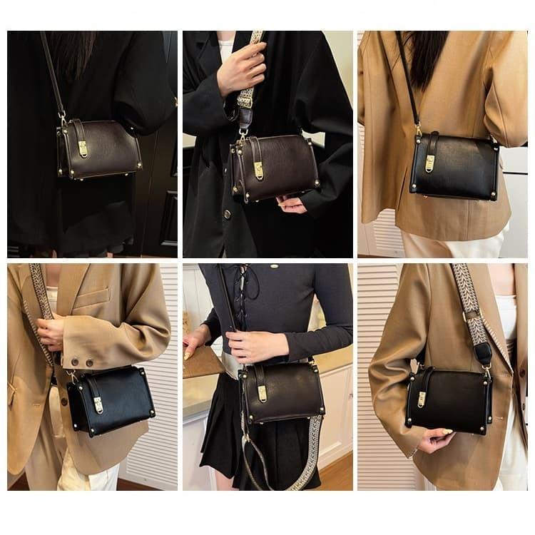 Soft leather lock square box messenger bag women's shoulder bag